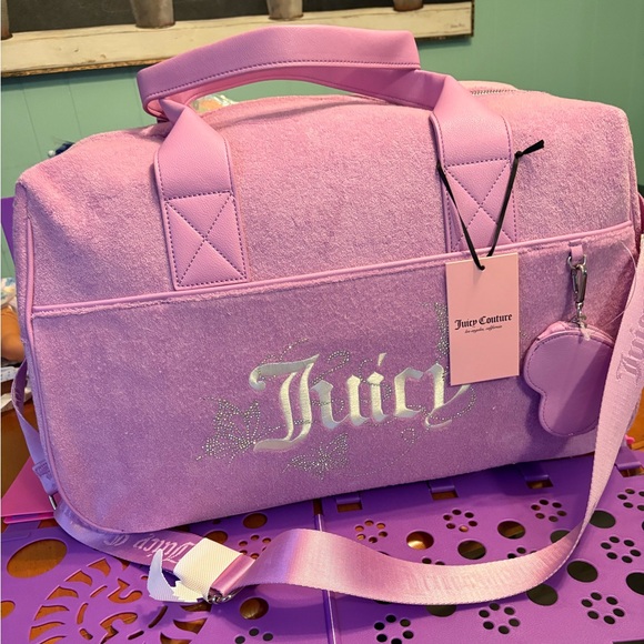 Juicy Couture Duffle Bag - Lavender Wingin it Duffle with Rhinestone Butterfly. - Picture 1 of 16